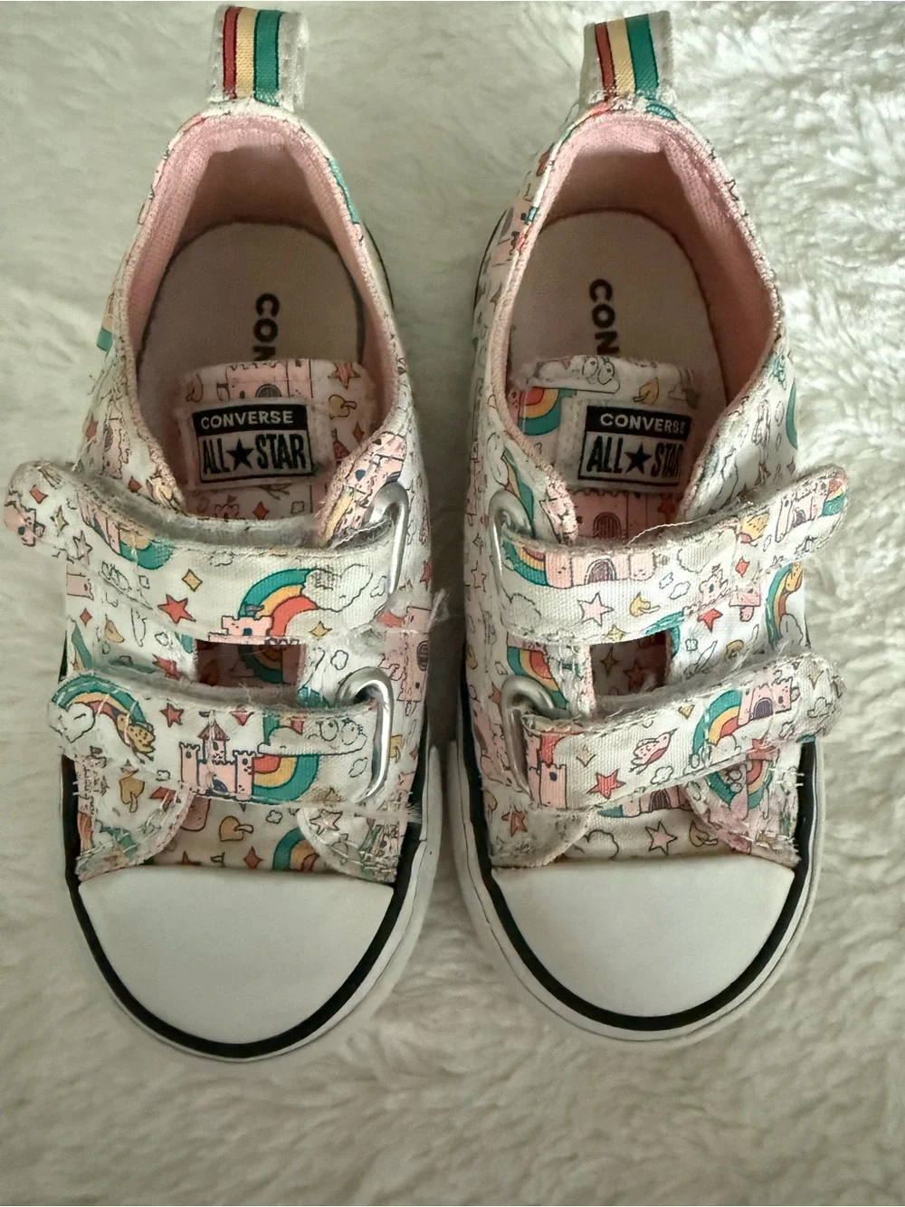 Converse Kids Pink Castle & Rainbow Print Velcro Sneakers